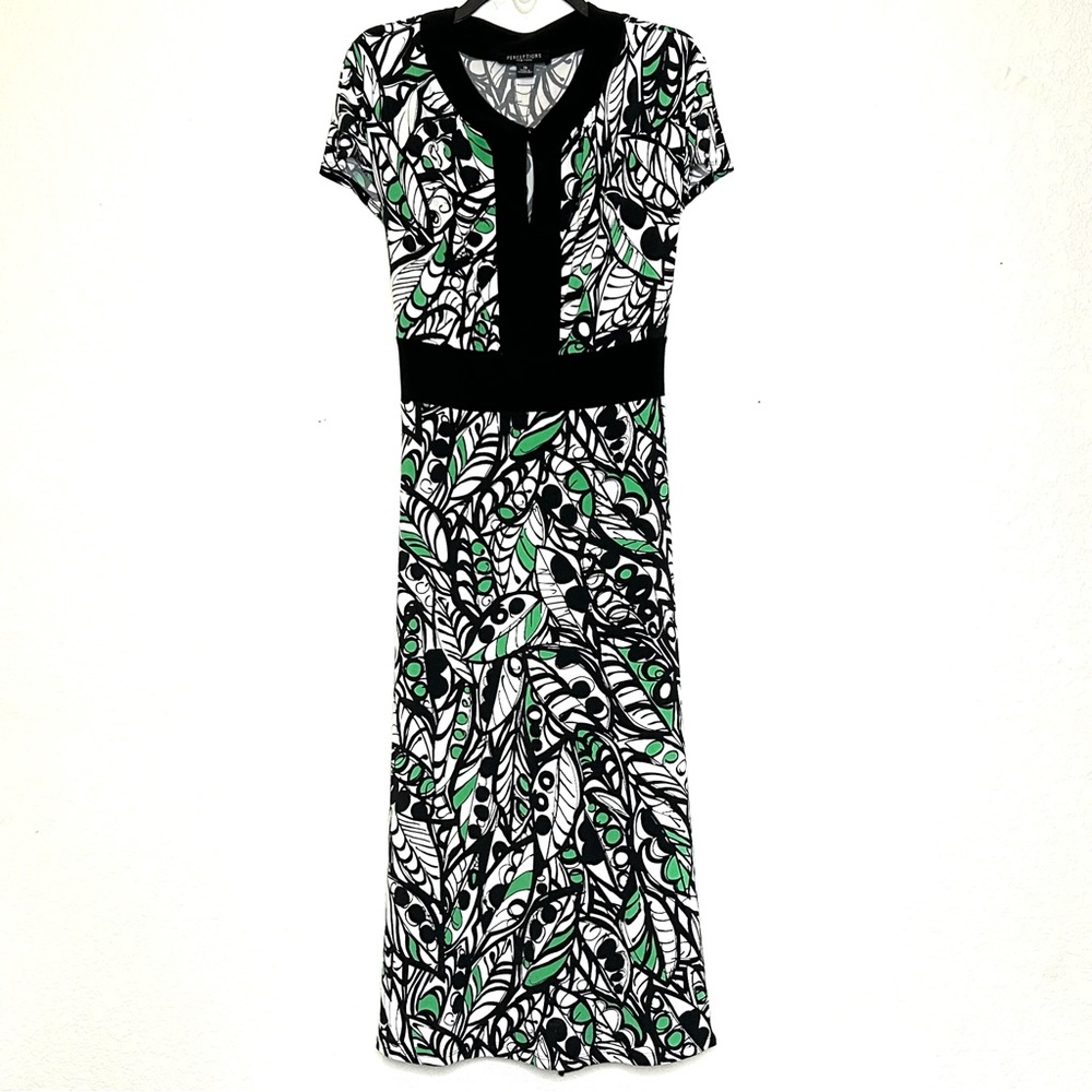 Perceptions New York Fit and Flare Maxi Dress size 14 Black, Green, White